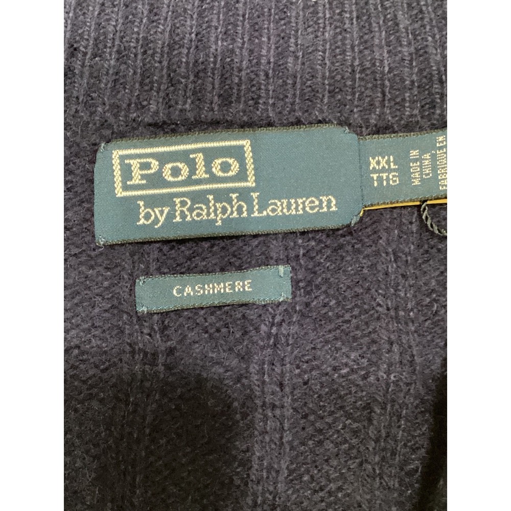 Polo Ralph Lauren Mens Blue Cable Knit 1/4 Zip Cashmere Sweater XXL Heritage - Picture 9 of 12